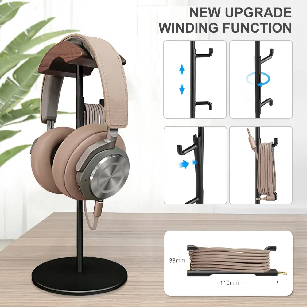 Walnut Wood & Aluminum Headphone Stand