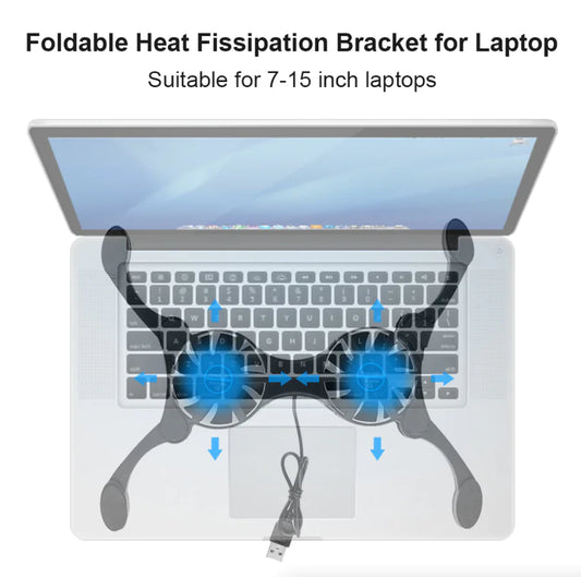 Dual USB Cooling Fan Pad Foldable Slim Fans Cooler Stand For Laptop PC Notebook