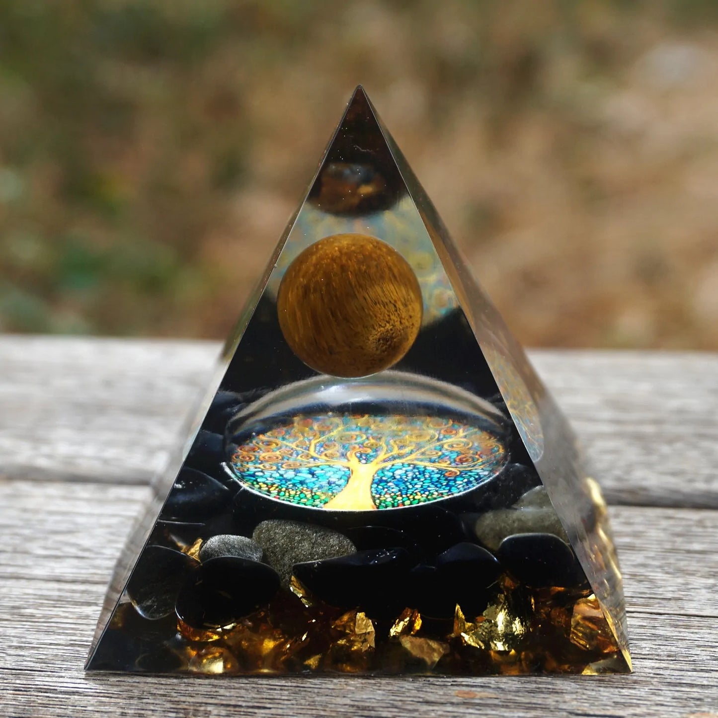 Handmade Tiger Eye & Obsidian Orgonite Pyramid