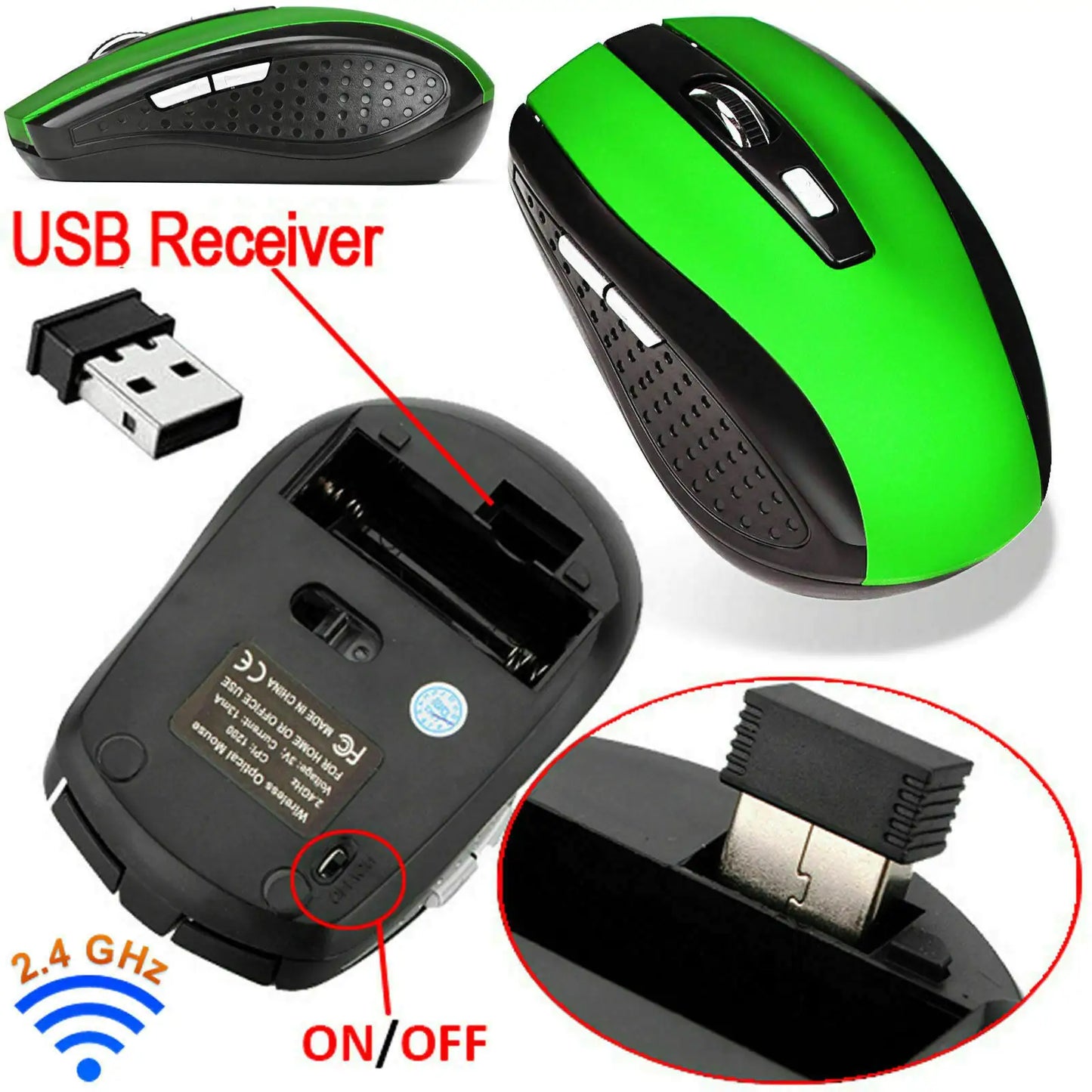 2.4GHz Wireless Optical Mouse Mice & USB Receiver For PC Laptop Computer