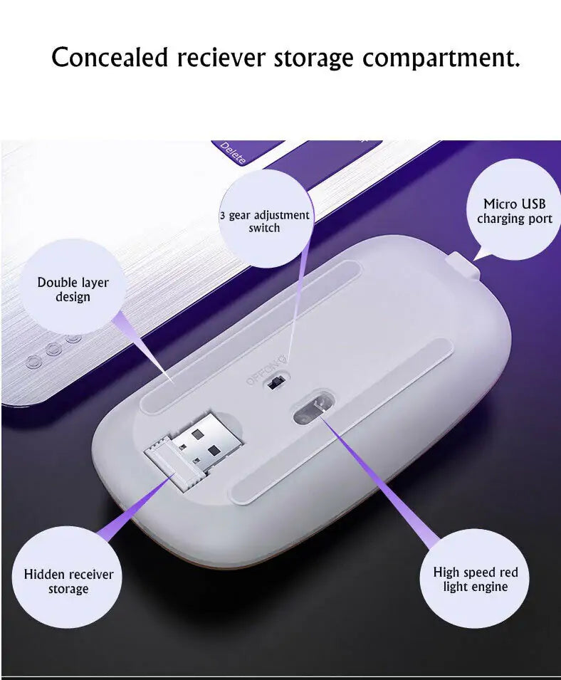 Wireless USB Rechargeable Mouse with Light